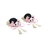 Maxbell 2x Chinese Style Hair Clips Panda Barrette Hanfu Qipao Tassel Snap Hairpins Pink