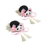 Maxbell 2x Chinese Style Hair Clips Panda Barrette Hanfu Qipao Tassel Snap Hairpins Pink