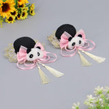 Maxbell 2x Chinese Style Hair Clips Panda Barrette Hanfu Qipao Tassel Snap Hairpins Pink