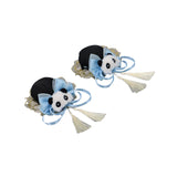 Maxbell 2x Chinese Style Hair Clips Panda Barrette Hanfu Qipao Tassel Snap Hairpins Blue
