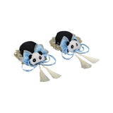 Maxbell 2x Chinese Style Hair Clips Panda Barrette Hanfu Qipao Tassel Snap Hairpins Blue