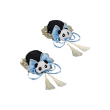 Maxbell 2x Chinese Style Hair Clips Panda Barrette Hanfu Qipao Tassel Snap Hairpins Blue