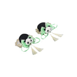 Maxbell 2x Chinese Style Hair Clips Panda Barrette Hanfu Qipao Tassel Snap Hairpins Green