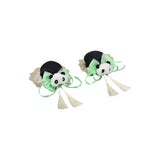 Maxbell 2x Chinese Style Hair Clips Panda Barrette Hanfu Qipao Tassel Snap Hairpins Green