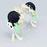 Maxbell 2x Chinese Style Hair Clips Panda Barrette Hanfu Qipao Tassel Snap Hairpins Green
