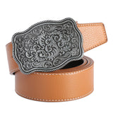 Maxbell Western Belt Floral Engraved Buckle 1-1/2"(38mm) Wide Cowboy Cowgirl