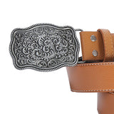 Maxbell Western Belt Floral Engraved Buckle 1-1/2"(38mm) Wide Cowboy Cowgirl