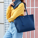 Maxbell Women PU Leather Tote Purse Set Top Handle Shoulder Hobo Bag for Girls Blue
