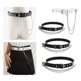 Maxbell Punk Studded Belt Rivet Belt Adjustable Eyelet Grommet Belt Fashion Design Black Size S