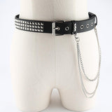 Maxbell Punk Studded Belt Rivet Belt Adjustable Eyelet Grommet Belt Fashion Design Black Size S