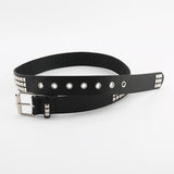 Maxbell Punk Studded Belt Rivet Belt Adjustable Eyelet Grommet Belt Fashion Design Black Size L
