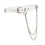 Maxbell Punk Studded Belt Rivet Belt Adjustable Eyelet Grommet Belt Fashion Design White Size S