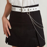 Maxbell Punk Studded Belt Rivet Belt Adjustable Eyelet Grommet Belt Fashion Design White Size S
