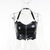 Maxbell Bustier Crop Top Corset Female Halter Bralette Tops for Halloween Festival L Black