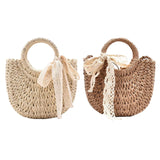 Maxbell Summer Straw Bag Beach for Ladies Women Shopping Travel Lace Woven Handbag Brown