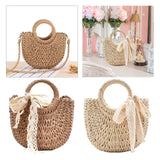 Maxbell Summer Straw Bag Beach for Ladies Women Shopping Travel Lace Woven Handbag Brown