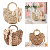 Maxbell Summer Straw Bag Beach for Ladies Women Shopping Travel Lace Woven Handbag Brown