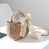 Maxbell Summer Straw Bag Beach for Ladies Women Shopping Travel Lace Woven Handbag Brown