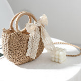 Maxbell Summer Straw Bag Beach for Ladies Women Shopping Travel Lace Woven Handbag Brown