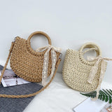 Maxbell Summer Straw Bag Beach for Ladies Women Shopping Travel Lace Woven Handbag Brown