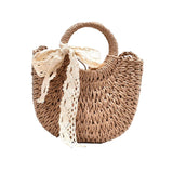 Maxbell Summer Straw Bag Beach for Ladies Women Shopping Travel Lace Woven Handbag Brown