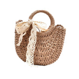 Maxbell Summer Straw Bag Beach for Ladies Women Shopping Travel Lace Woven Handbag Brown