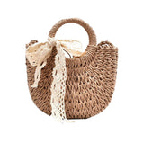 Maxbell Summer Straw Bag Beach for Ladies Women Shopping Travel Lace Woven Handbag Brown