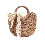 Maxbell Summer Straw Bag Beach for Ladies Women Shopping Travel Lace Woven Handbag Brown