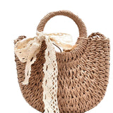 Maxbell Summer Straw Bag Beach for Ladies Women Shopping Travel Lace Woven Handbag Brown