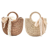 Maxbell Summer Straw Bag Beach for Ladies Women Shopping Travel Lace Woven Handbag Brown