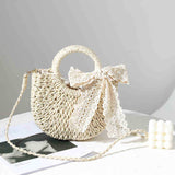 Maxbell Summer Straw Bag Beach for Ladies Women Shopping Travel Lace Woven Handbag Beige