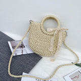 Maxbell Summer Straw Bag Beach for Ladies Women Shopping Travel Lace Woven Handbag Beige