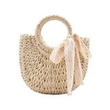 Maxbell Summer Straw Bag Beach for Ladies Women Shopping Travel Lace Woven Handbag Beige