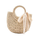 Maxbell Summer Straw Bag Beach for Ladies Women Shopping Travel Lace Woven Handbag Beige