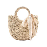 Maxbell Summer Straw Bag Beach for Ladies Women Shopping Travel Lace Woven Handbag Beige