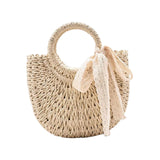 Maxbell Summer Straw Bag Beach for Ladies Women Shopping Travel Lace Woven Handbag Beige