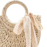 Maxbell Summer Straw Bag Beach for Ladies Women Shopping Travel Lace Woven Handbag Beige