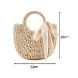 Maxbell Summer Straw Bag Beach for Ladies Women Shopping Travel Lace Woven Handbag Beige