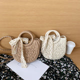 Maxbell Summer Straw Bag Beach for Ladies Women Shopping Travel Lace Woven Handbag Beige