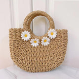 Maxbell Bohemian Woven Handbag Detachable Shoulder Strap Summer Beach Tote Bag Khaki