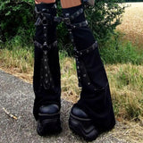 Maxbell Women Leg Sleeve Streetwear Punk Gothic Leg Warmer for Stages Show Party M Black