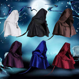 Maxbell Halloween Cloak Cowl Cosplay Witch Cape Medieval for Unisex Adults Women Men White