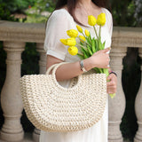 Maxbell Fashion Straw Handbag Tote Clutch Wallet Top Handle Women Woven Bag Travel Beige