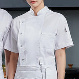 Maxbell Men Women Chef Coat Jacket with Pockets Summer for Bakery Food Service M White