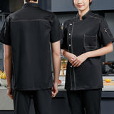 Maxbell Men Women Chef Coat Jacket with Pockets Summer for Bakery Food Service M Black