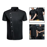 Maxbell Men Women Chef Coat Jacket with Pockets Summer for Bakery Food Service M Black