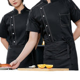 Maxbell Men Women Chef Coat Jacket with Pockets Summer for Bakery Food Service L Black