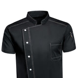 Maxbell Men Women Chef Coat Jacket with Pockets Summer for Bakery Food Service 3XL Black
