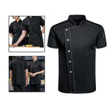 Maxbell Men Women Chef Coat Jacket with Pockets Summer for Bakery Food Service 4XL Black