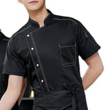 Maxbell Men Women Chef Coat Jacket with Pockets Summer for Bakery Food Service 4XL Black